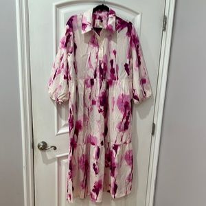 Maeve by Anthropology Pink Floral Collared Maxi Dress